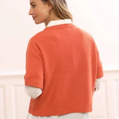 Trui En Vest<Blancheporte Trui met ellebooglange mouwen in kabeltricot oranje