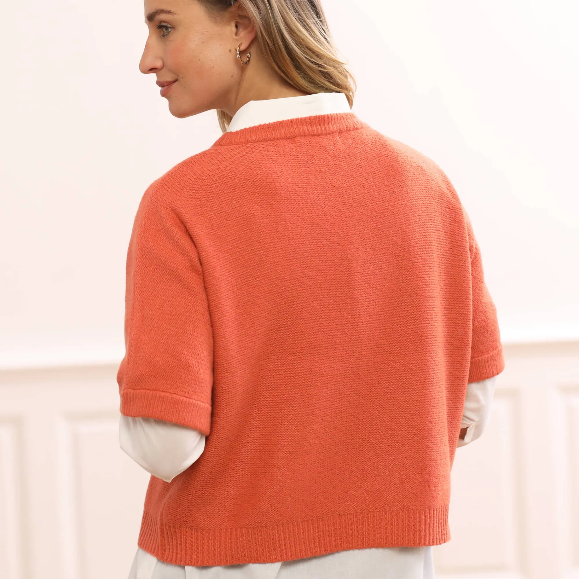 Trui En Vest<Blancheporte Trui met ellebooglange mouwen in kabeltricot oranje
