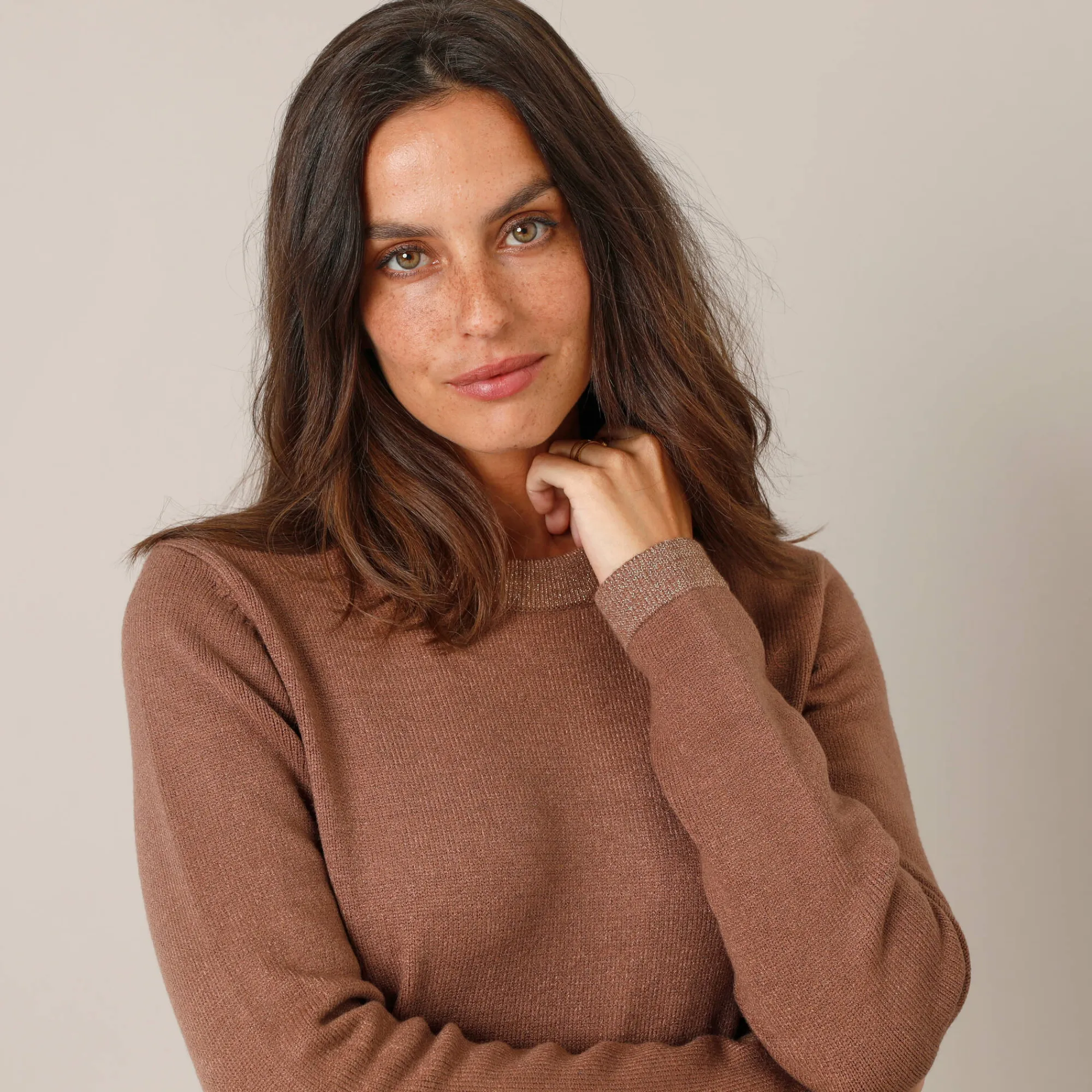 Jurk<Blancheporte Trui met glanzende details, 2 zakken hazelnootbruin