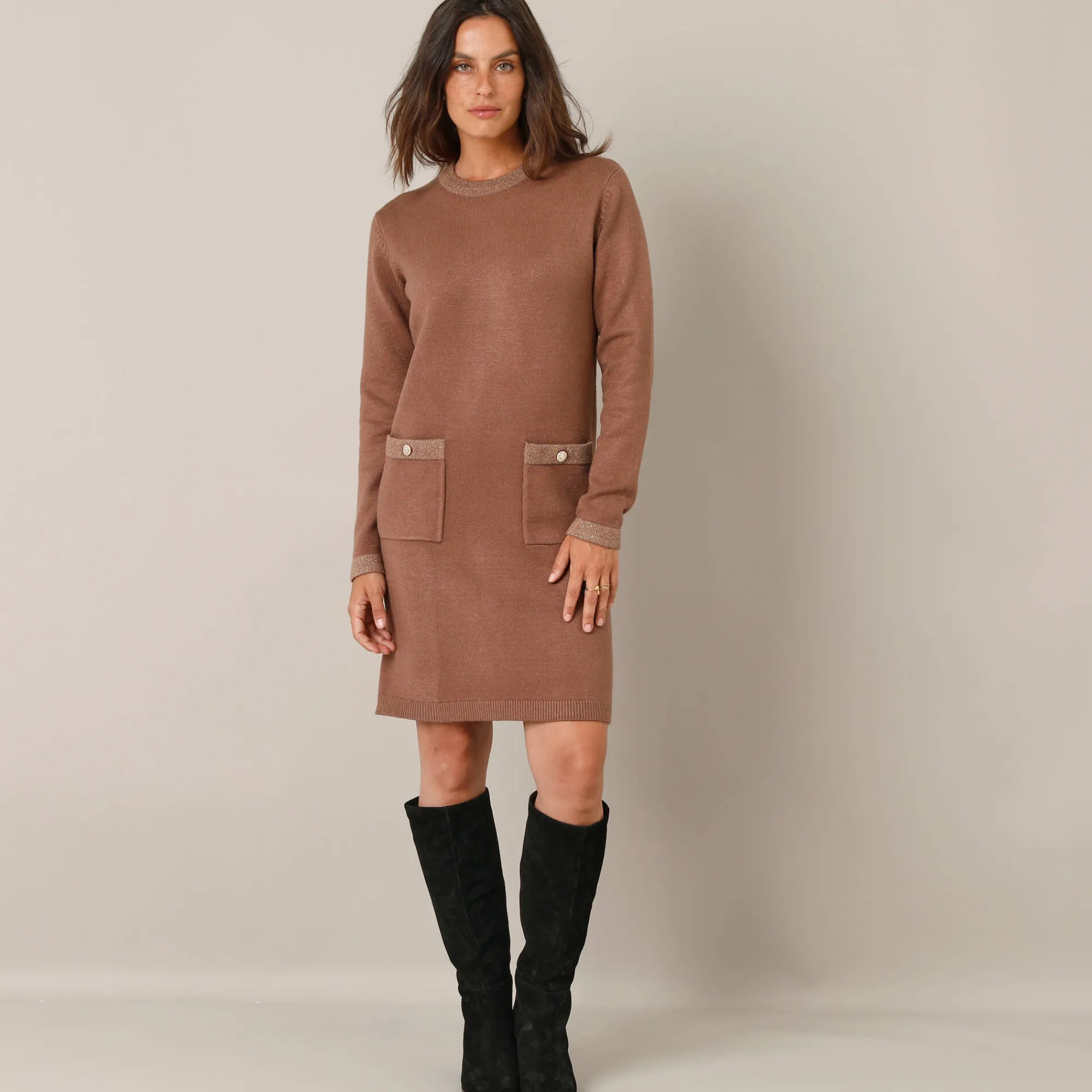 Jurk<Blancheporte Trui met glanzende details, 2 zakken hazelnootbruin