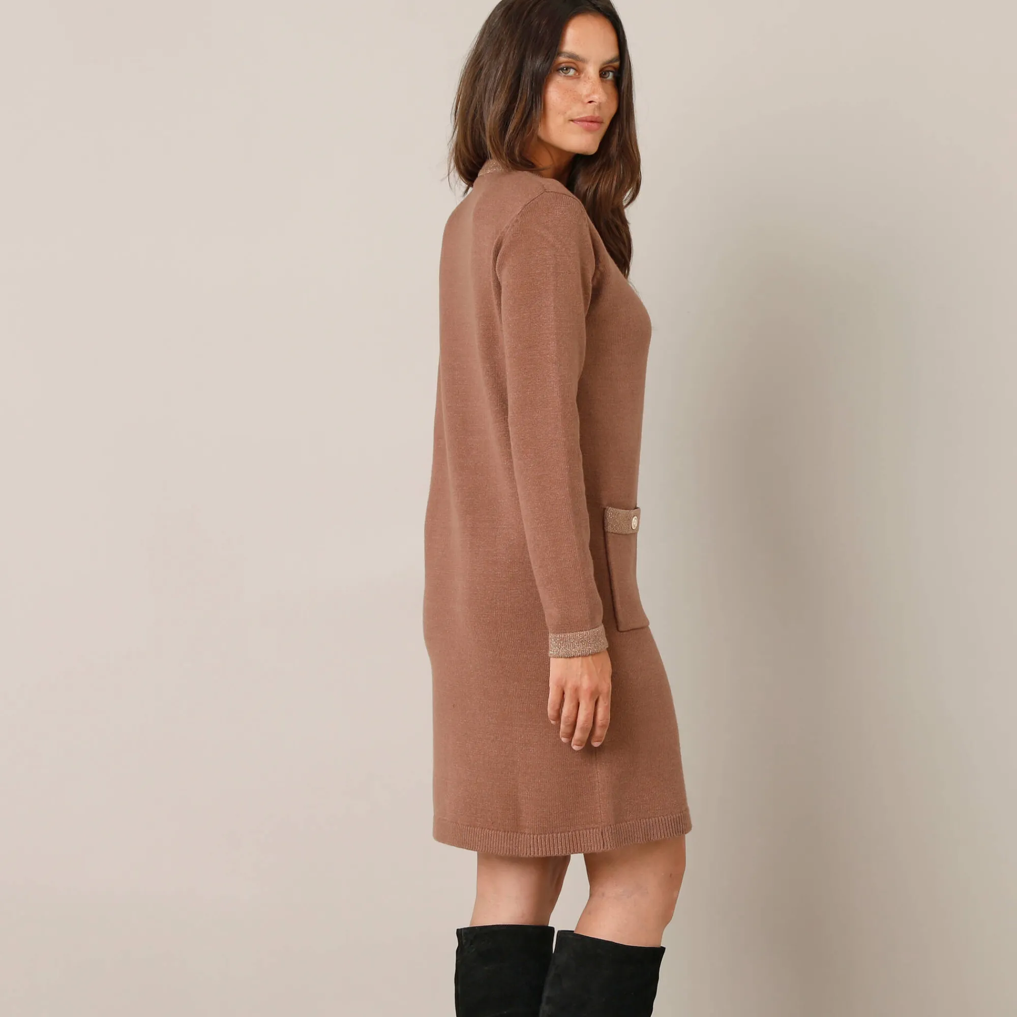 Jurk<Blancheporte Trui met glanzende details, 2 zakken hazelnootbruin