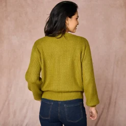 Trui En Vest<Blancheporte Trui met goudkleurige knopen, patenttricot mosgroen