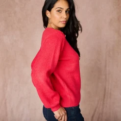 Trui En Vest<Blancheporte Trui met goudkleurige knopen, patenttricot roze