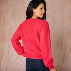 Trui En Vest<Blancheporte Trui met goudkleurige knopen, patenttricot roze