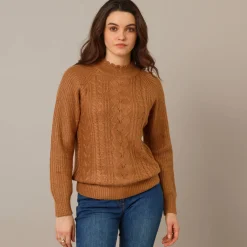 Trui En Vest<Blancheporte Trui met hoge kraag, Engelse steek, zacht aanvoelend hazelnootbruin