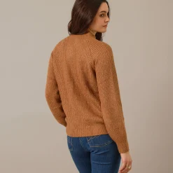 Trui En Vest<Blancheporte Trui met hoge kraag, Engelse steek, zacht aanvoelend hazelnootbruin