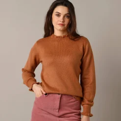 Trui En Vest<Blancheporte Trui met hoge kraag, frisotti-afwerking karamel