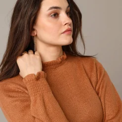 Trui En Vest<Blancheporte Trui met hoge kraag, frisotti-afwerking karamel