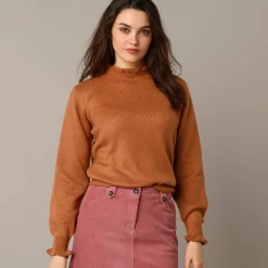 Trui En Vest<Blancheporte Trui met hoge kraag, frisotti-afwerking karamel