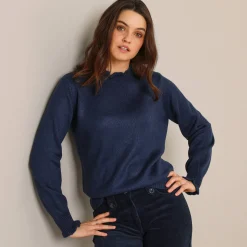 Trui En Vest<Blancheporte Trui met hoge kraag, frisotti-afwerking marine