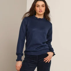 Trui En Vest<Blancheporte Trui met hoge kraag, frisotti-afwerking marine