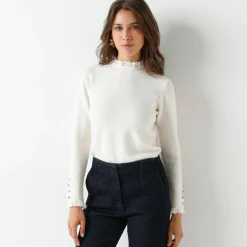Trui En Vest<Blancheporte Trui met 2-in-1 effect, details in broderie anglaise ecru