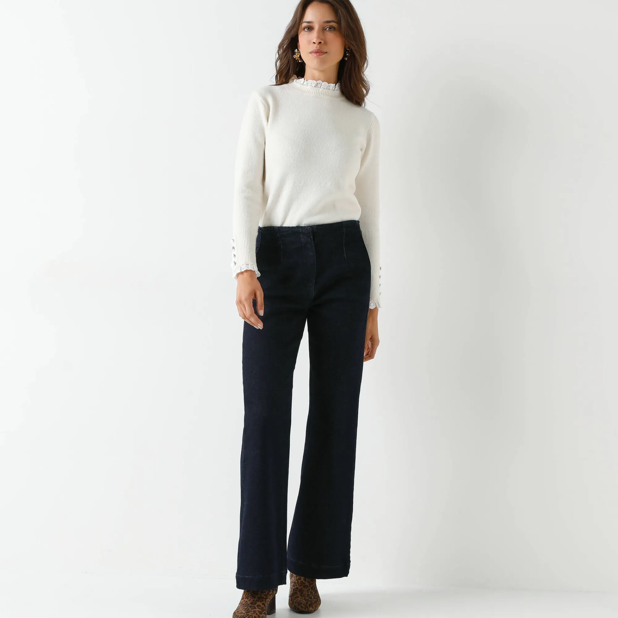 Trui En Vest<Blancheporte Trui met 2-in-1 effect, details in broderie anglaise ecru