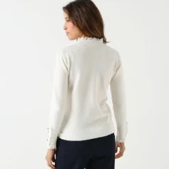 Trui En Vest<Blancheporte Trui met 2-in-1 effect, details in broderie anglaise ecru