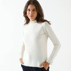 Trui En Vest<Blancheporte Trui met 2-in-1 effect, details in broderie anglaise ecru