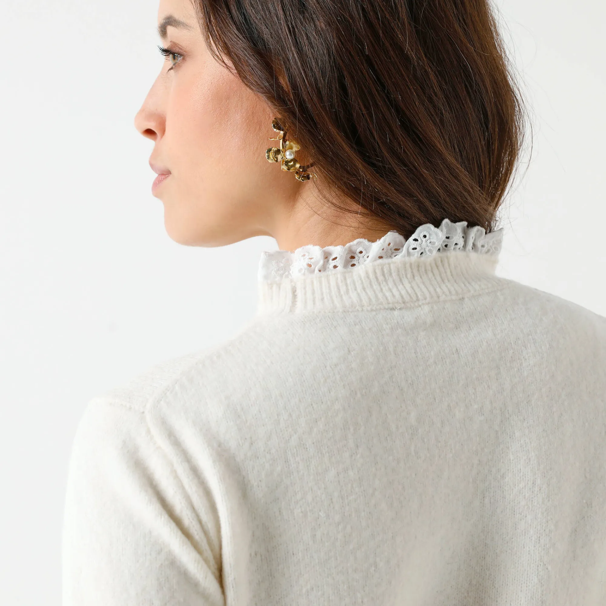Trui En Vest<Blancheporte Trui met 2-in-1 effect, details in broderie anglaise ecru