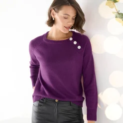 Feestoutfits Dames|Trui En Vest<Blancheporte Trui met juweelknopen aan de schouders violine