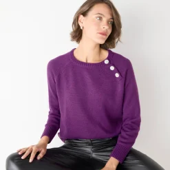 Feestoutfits Dames|Trui En Vest<Blancheporte Trui met juweelknopen aan de schouders violine
