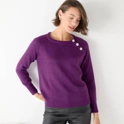 Feestoutfits Dames|Trui En Vest<Blancheporte Trui met juweelknopen aan de schouders violine