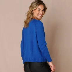 Feestoutfits Dames|Trui En Vest<Blancheporte Trui met juweelknopen aan de schouders blauw