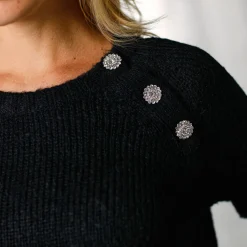 Feestoutfits Dames|Trui En Vest<Blancheporte Trui met juweelknopen aan de schouders zwart