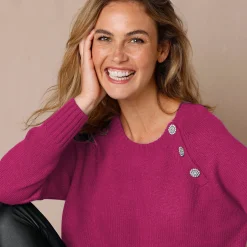 Feestoutfits Dames|Trui En Vest<Blancheporte Trui met juweelknopen aan de schouders fuchsiaroze