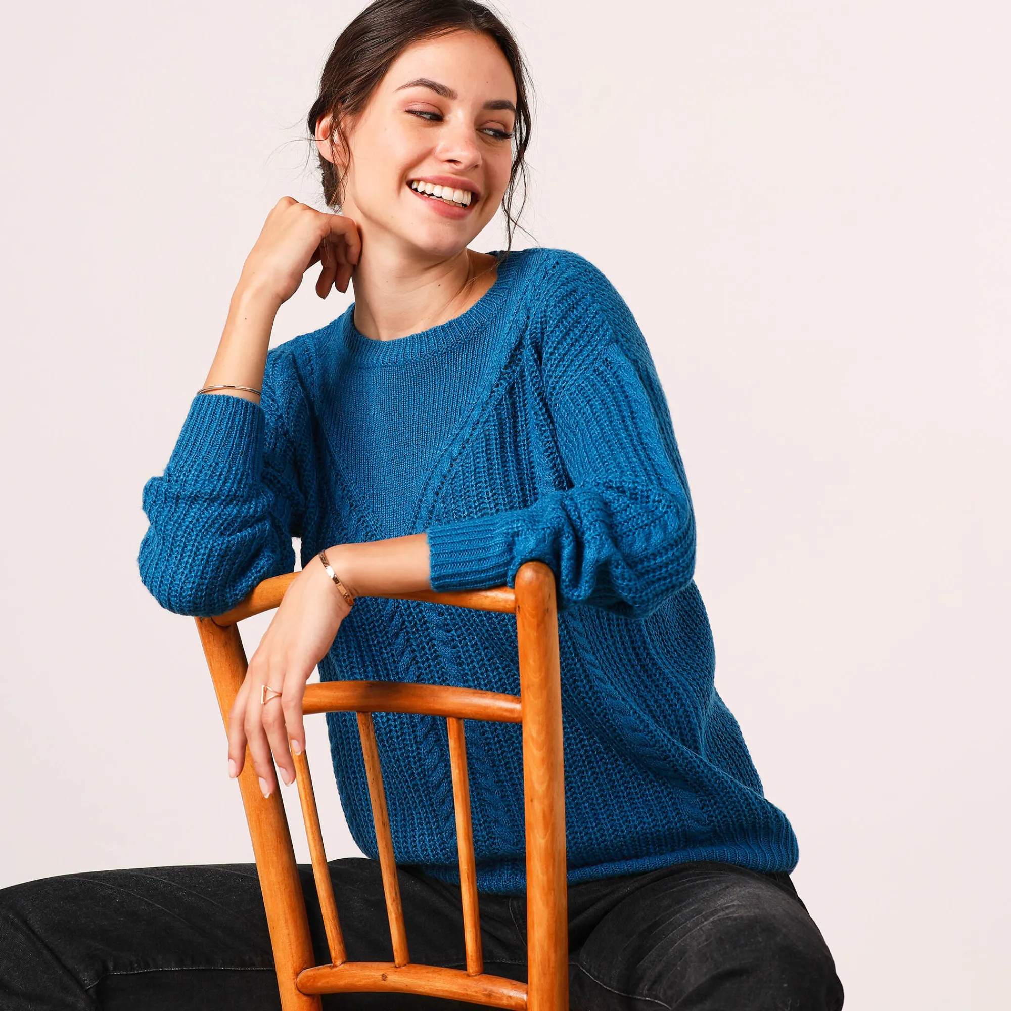 Trui En Vest<Blancheporte Trui met kabelmotieven - patenttricot pauwblauw