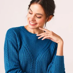 Trui En Vest<Blancheporte Trui met kabelmotieven - patenttricot pauwblauw