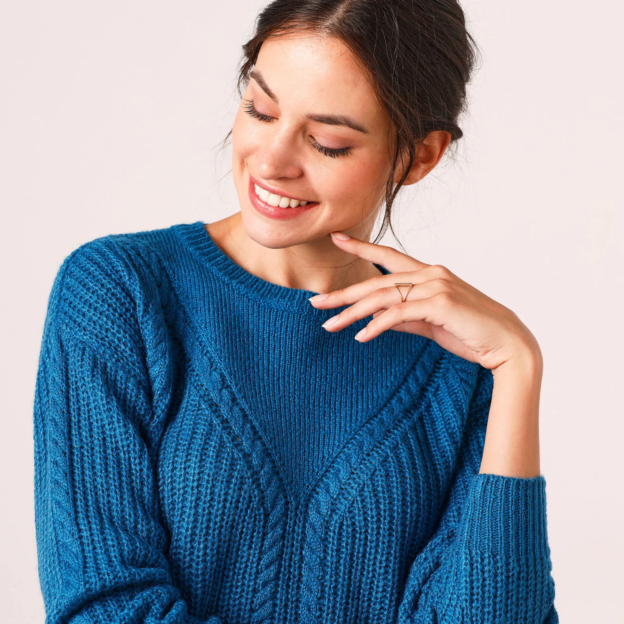 Trui En Vest<Blancheporte Trui met kabelmotieven - patenttricot pauwblauw
