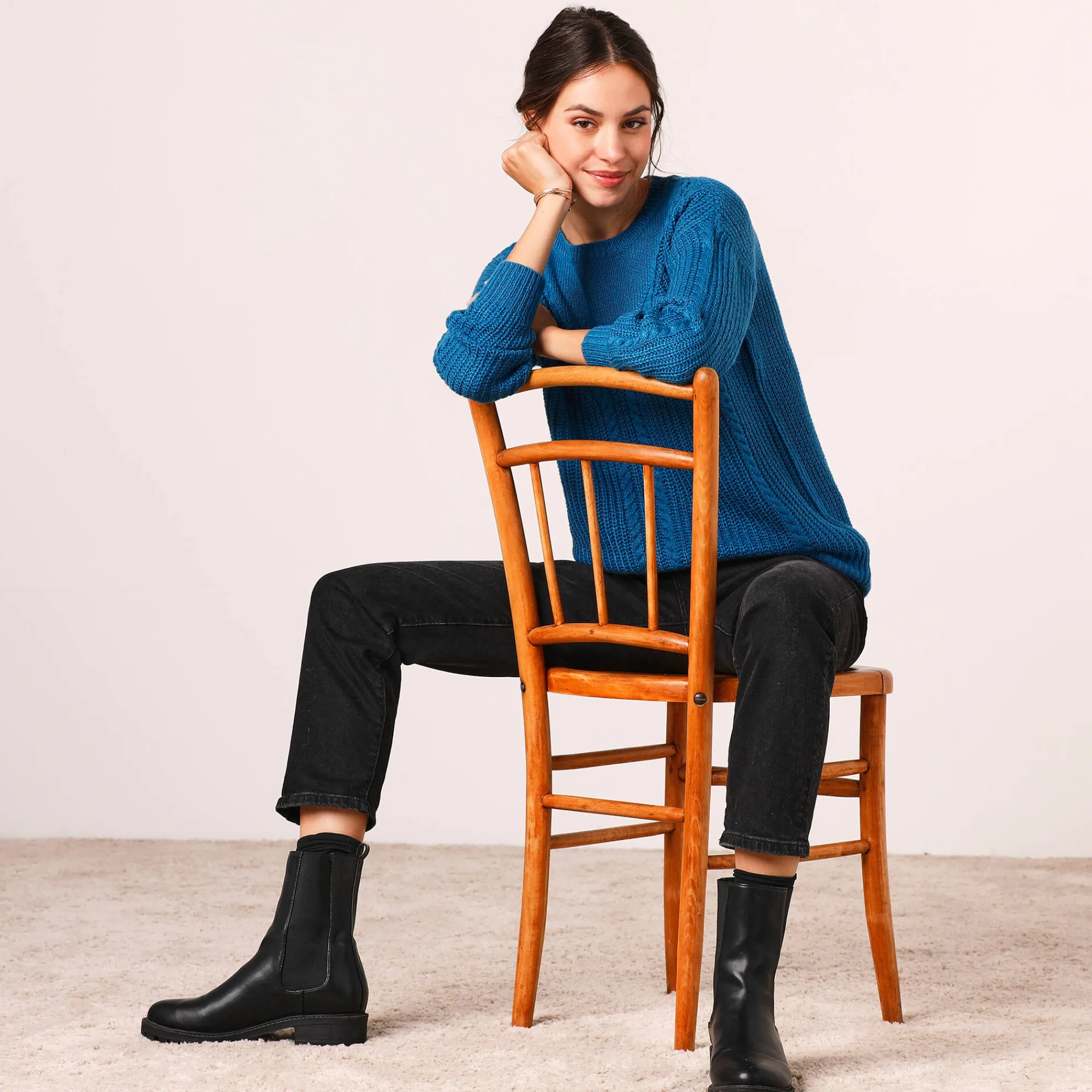 Trui En Vest<Blancheporte Trui met kabelmotieven - patenttricot pauwblauw