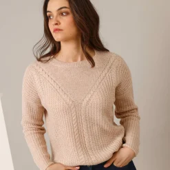 Trui En Vest<Blancheporte Trui met kabelmotieven - patenttricot chiné beige