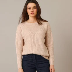 Trui En Vest<Blancheporte Trui met kabelmotieven - patenttricot chiné beige