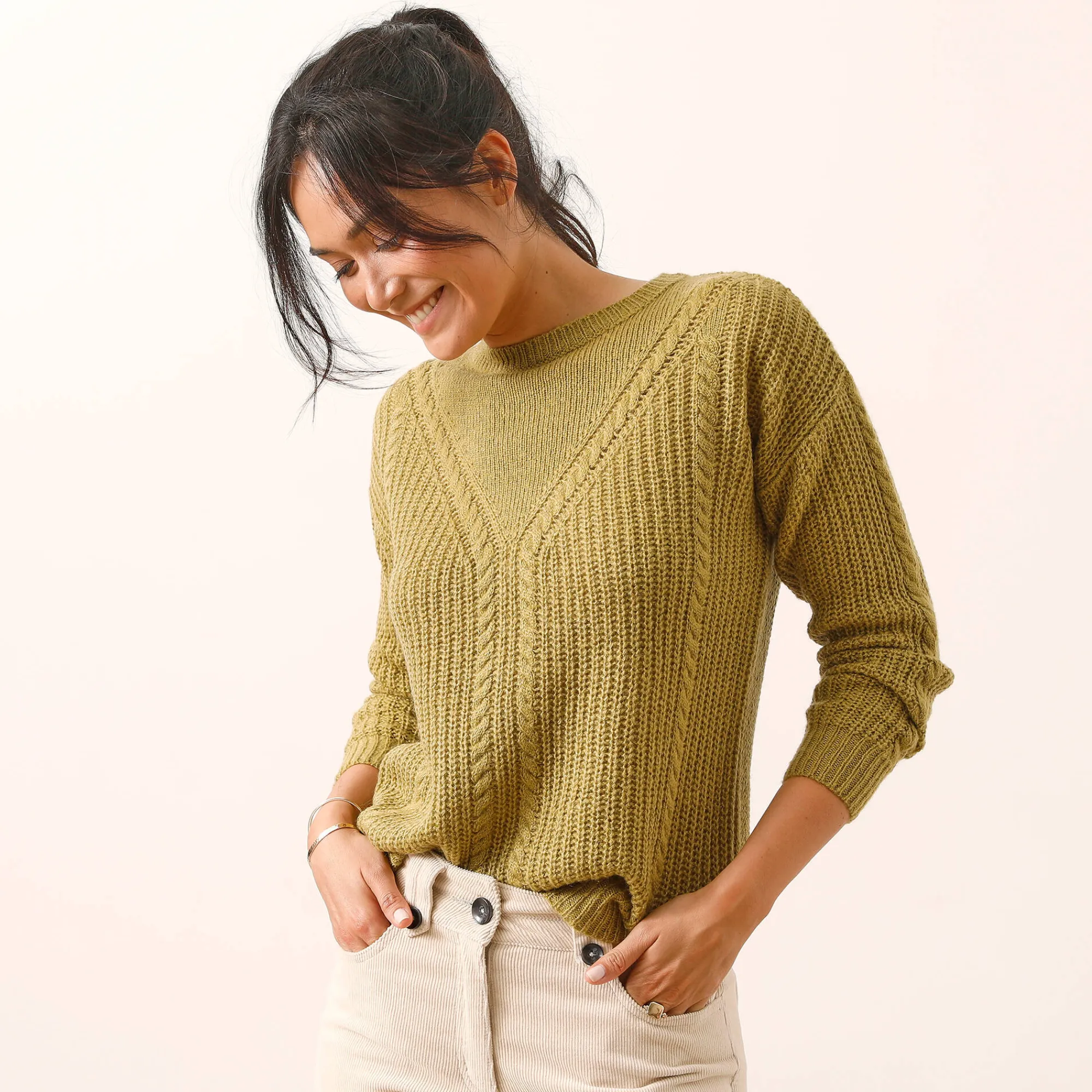 Trui En Vest<Blancheporte Trui met kabelmotieven - patenttricot mosgroen