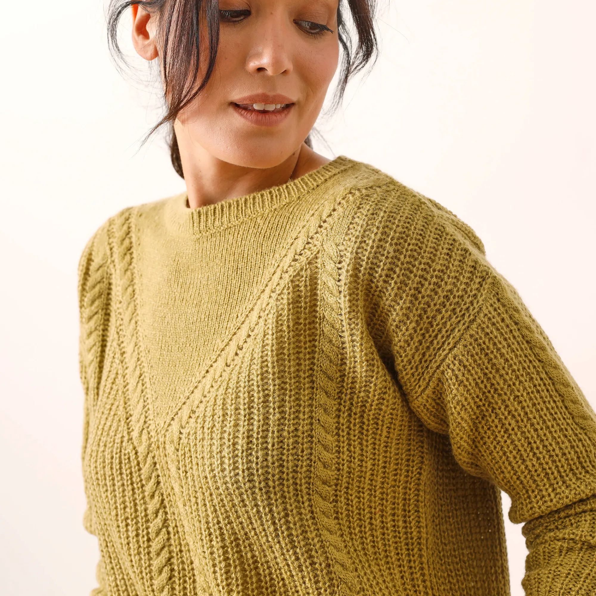 Trui En Vest<Blancheporte Trui met kabelmotieven - patenttricot mosgroen