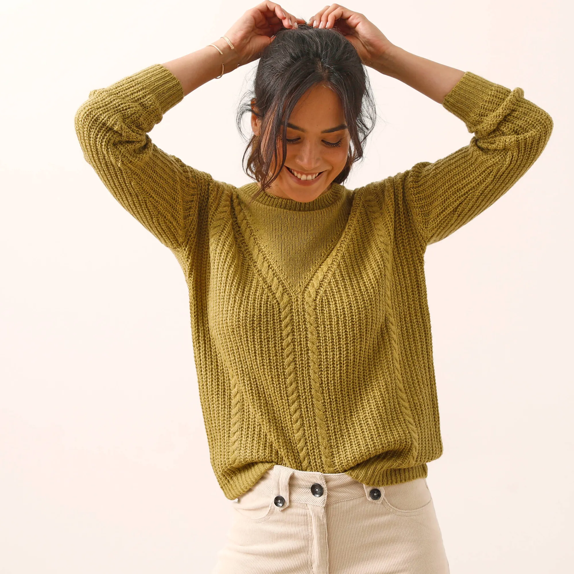 Trui En Vest<Blancheporte Trui met kabelmotieven - patenttricot mosgroen