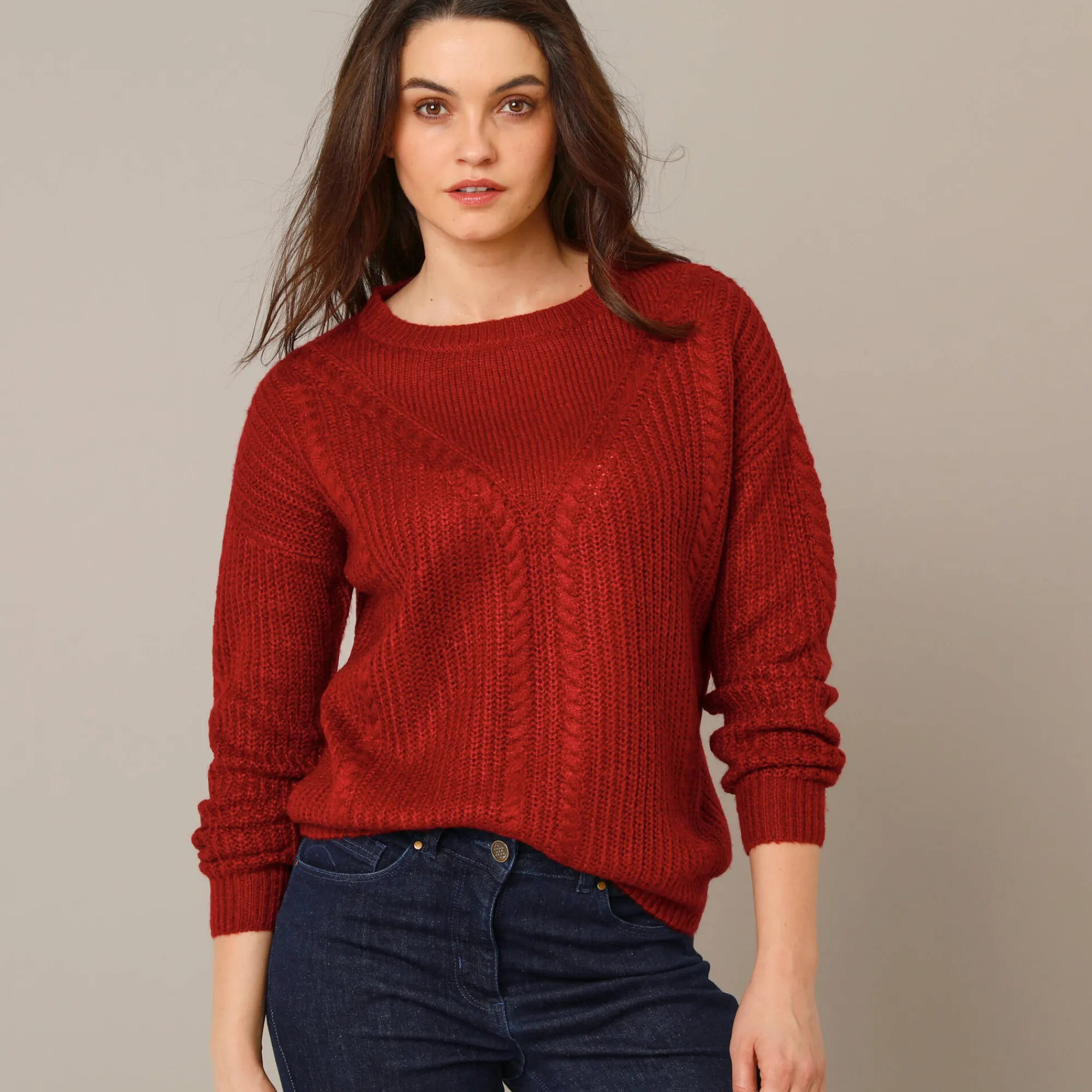 Trui En Vest<Blancheporte Trui met kabelmotieven - patenttricot donkerrood