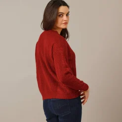 Trui En Vest<Blancheporte Trui met kabelmotieven - patenttricot donkerrood