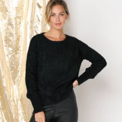 Feestoutfits Dames|Trui En Vest<Blancheporte Trui met kanten rug, in harig tricot zwart