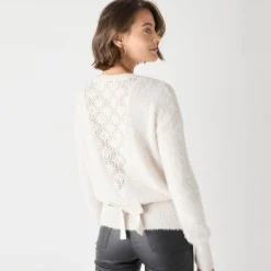 Feestoutfits Dames|Trui En Vest<Blancheporte Trui met kanten rug, in harig tricot ivoorkleur