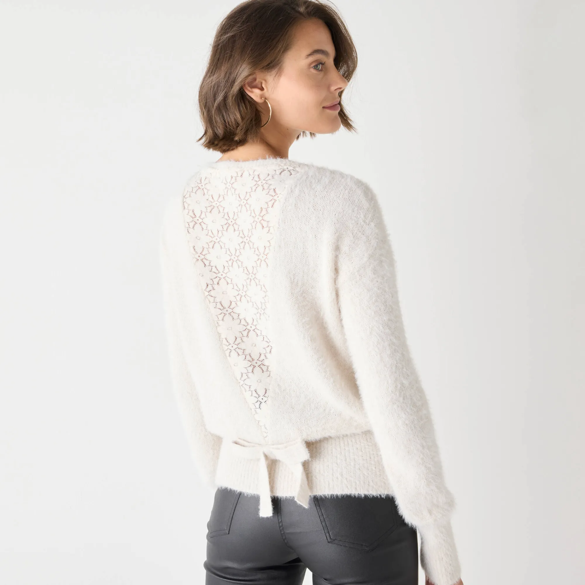 Feestoutfits Dames|Trui En Vest<Blancheporte Trui met kanten rug, in harig tricot ivoorkleur