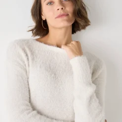 Feestoutfits Dames|Trui En Vest<Blancheporte Trui met kanten rug, in harig tricot ivoorkleur