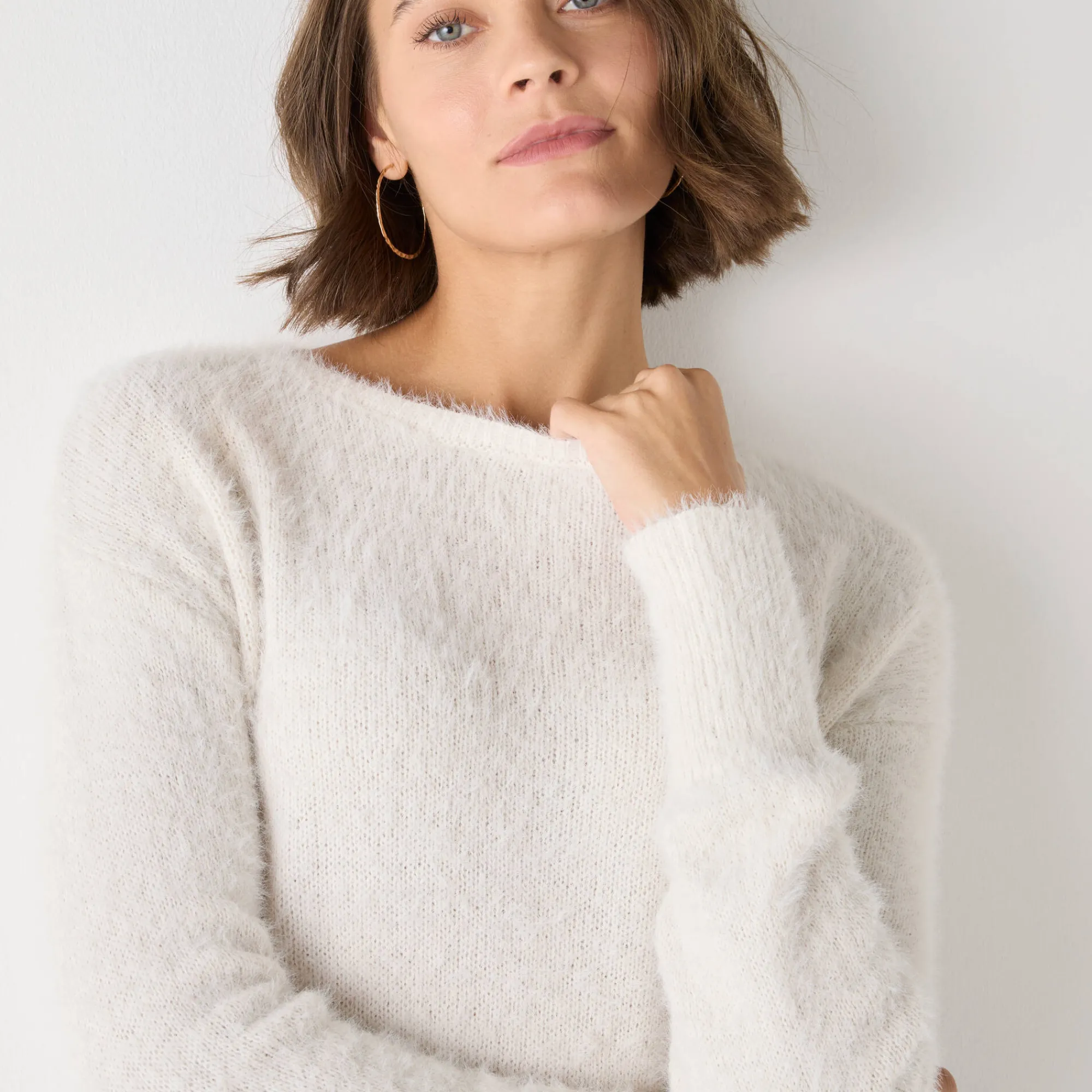 Feestoutfits Dames|Trui En Vest<Blancheporte Trui met kanten rug, in harig tricot ivoorkleur