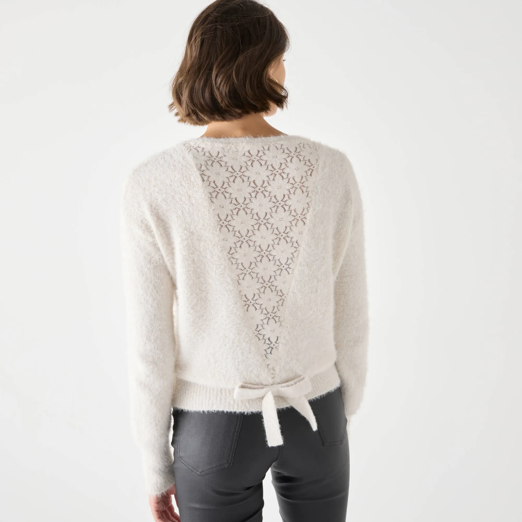 Feestoutfits Dames|Trui En Vest<Blancheporte Trui met kanten rug, in harig tricot ivoorkleur