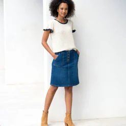 Trui En Vest<Blancheporte Trui met korte mouwen, fantasietricot ecru / marine