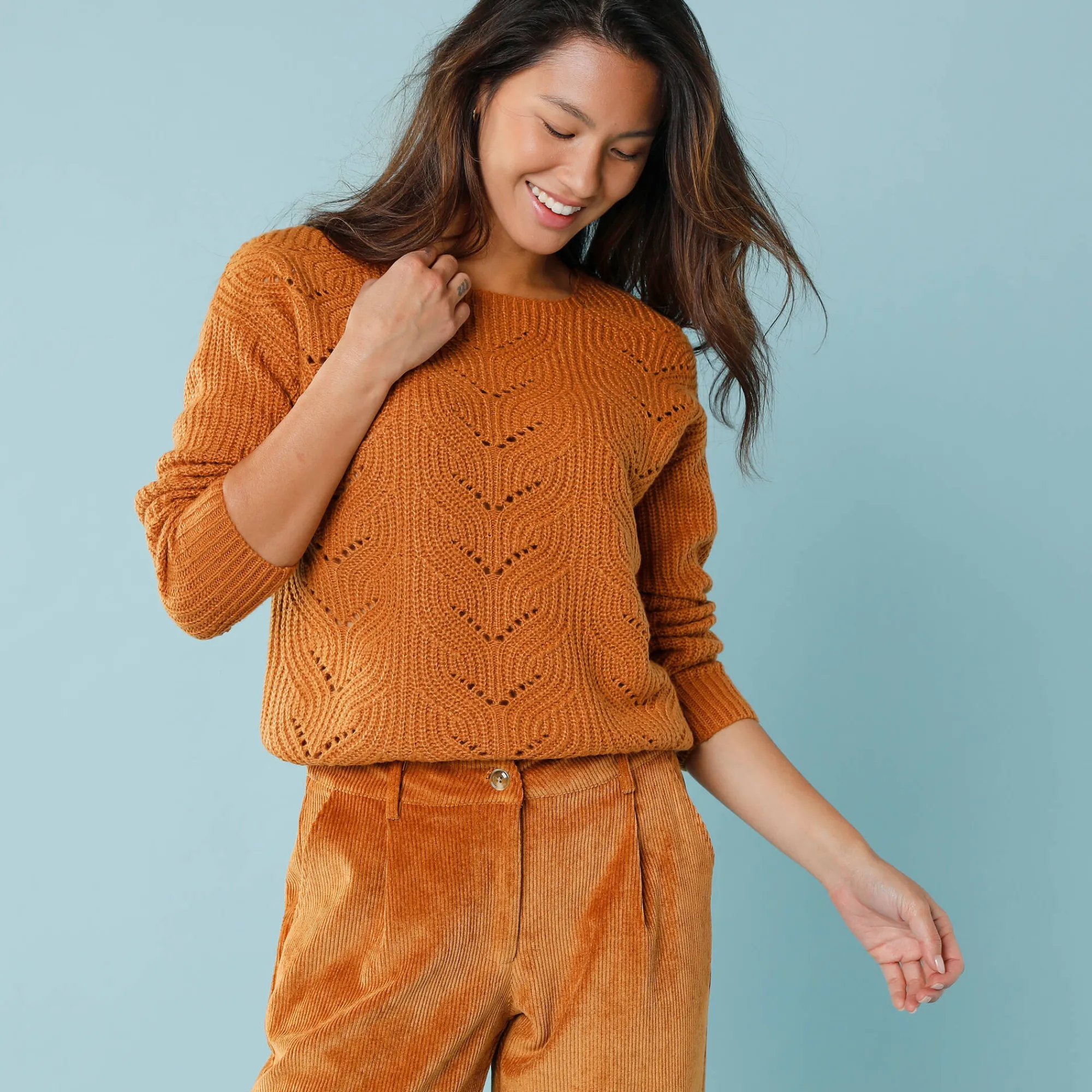 Trui En Vest<Blancheporte Trui met lange mouwen en ronde hals, pareltricot, speciaal voor kleine lengtes honing