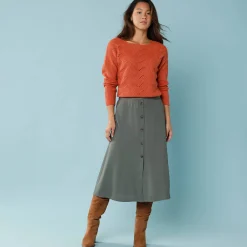 Trui En Vest<Blancheporte Trui met lange mouwen en ronde hals, pareltricot, speciaal voor kleine lengtes paprika