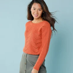 Trui En Vest<Blancheporte Trui met lange mouwen en ronde hals, pareltricot, speciaal voor kleine lengtes paprika