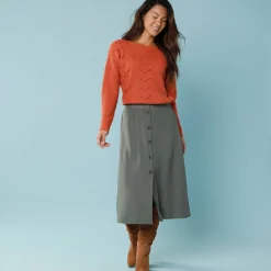 Trui En Vest<Blancheporte Trui met lange mouwen en ronde hals, pareltricot, speciaal voor kleine lengtes paprika