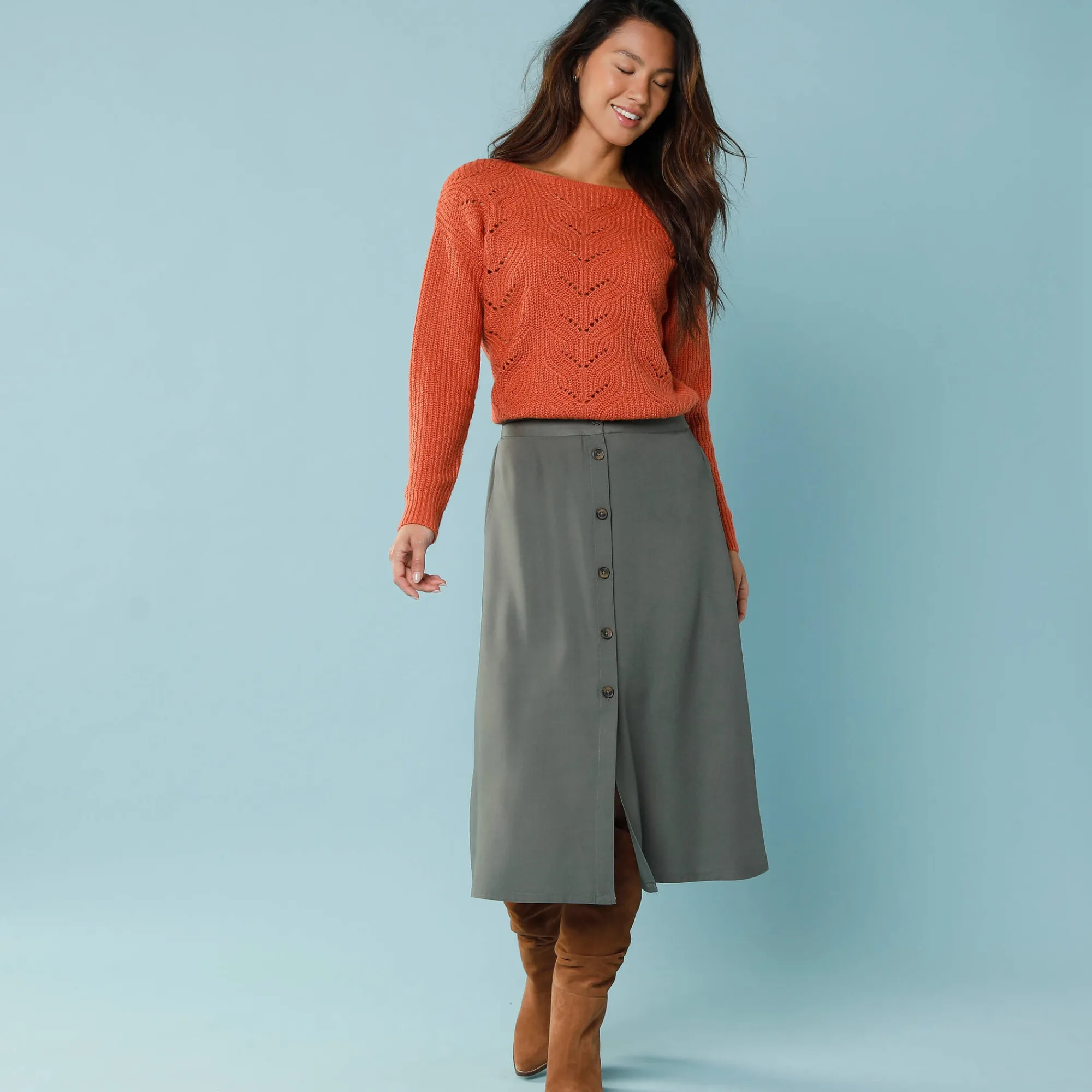 Trui En Vest<Blancheporte Trui met lange mouwen en ronde hals, pareltricot, speciaal voor kleine lengtes paprika