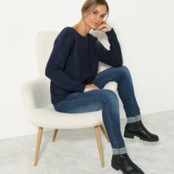 Trui En Vest<Blancheporte Trui met lange mouwen en ronde hals, pareltricot, speciaal voor kleine lengtes marine